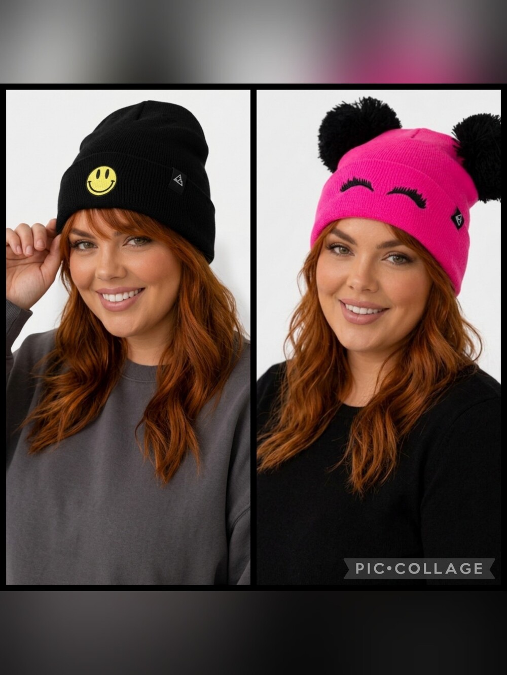 Brand New Chillmeister Beanie Set – Pink Pom & Black Smiley